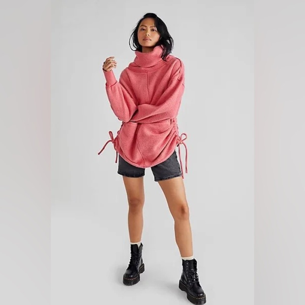 NWOT We the Free Fireside Snuggle Funnel Oversized Ruched Tunic Sweater Pink S